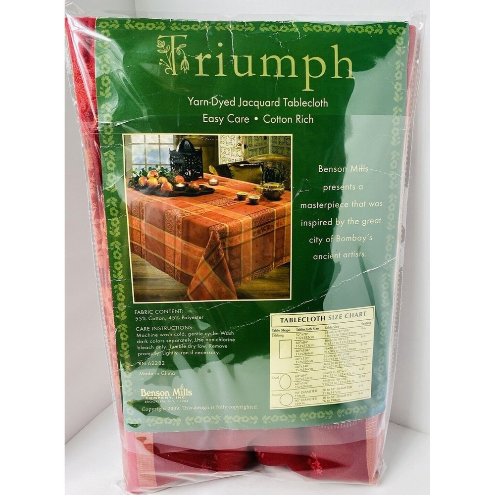 Benson Mills Plaid Floral Yarn Dyed Jacquard Fabric Table Cloth~Easy Care~60x84"